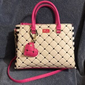 Luv Betsey Johnson Breann Quilted Tote with Pink and Black Heart Accents. NEW!